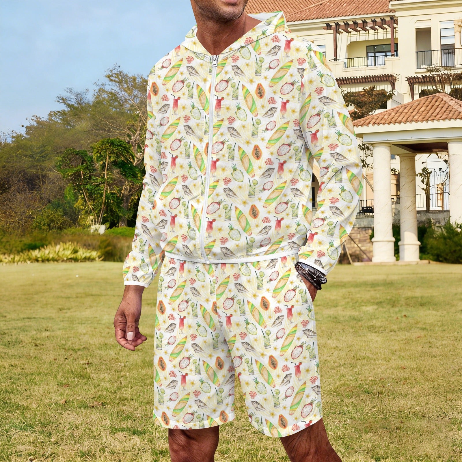 Tropical Surf Men's Lightweight Sun Hoodie & Shorts Set Men's Lightweight Sun Hoodie & Shorts Printed Offshore Summer Surf