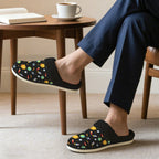 Busy Space Men's Fur Trim Thick-Sole Indoor Slippers Men's Fur Trimmed Slippers Printed Offshore Space
