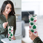 Flamingo Leaves - 20oz Tall Skinny Tumbler with Lid and Straw