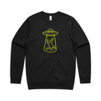 Alien Abduction - AS Colour Stencil Crew Sweatshirt Black Sweatshirt Printed In Australia Sci Fi
