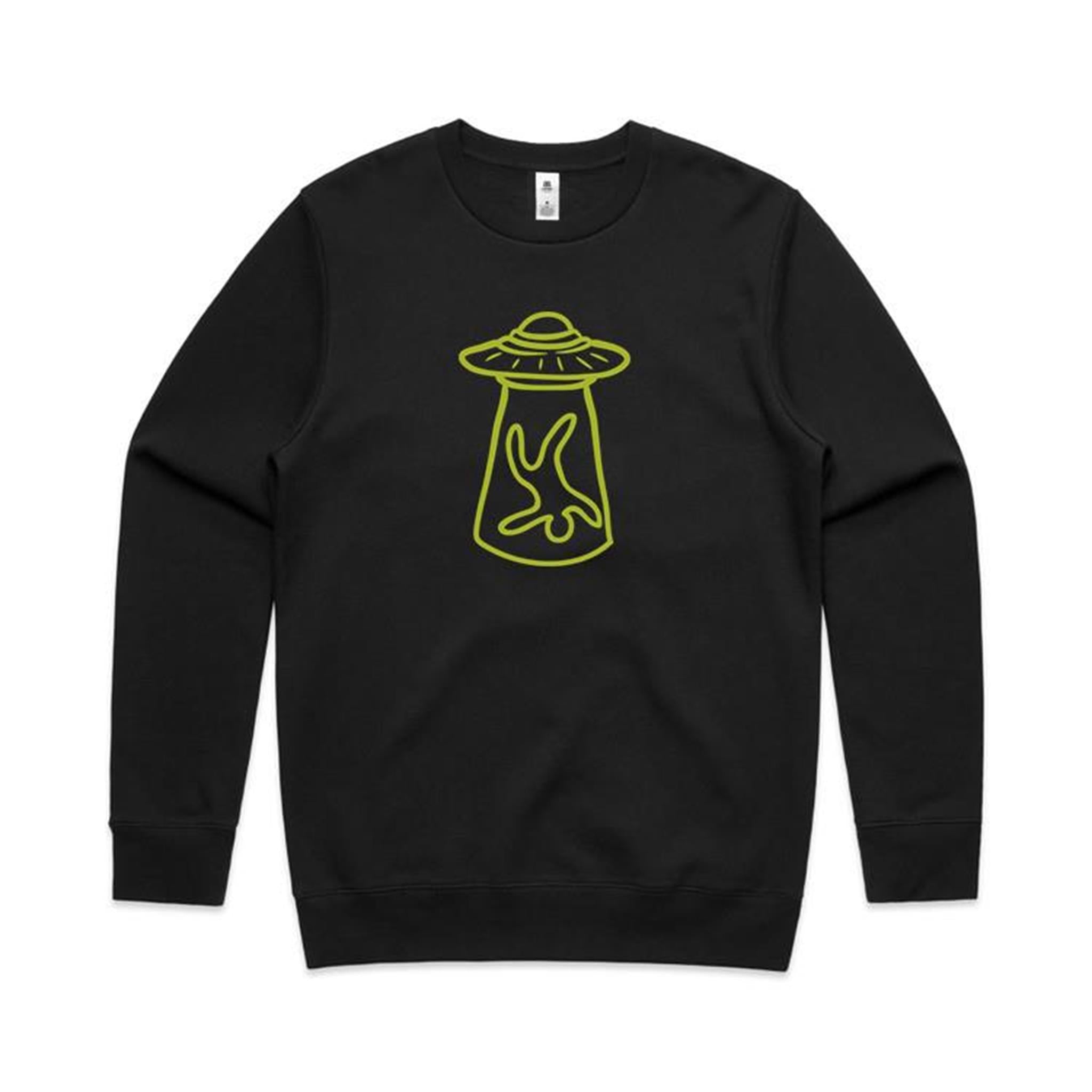 Alien Abduction - AS Colour Stencil Crew Sweatshirt Black Sweatshirt Printed In Australia Sci Fi