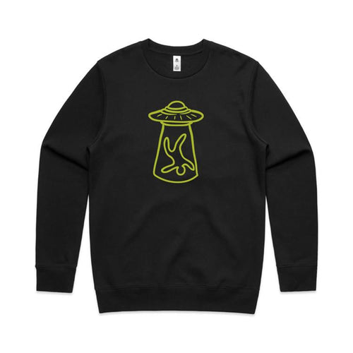 Alien Abduction - AS Colour Stencil Crew Sweatshirt Black Sweatshirt Printed In Australia Sci Fi