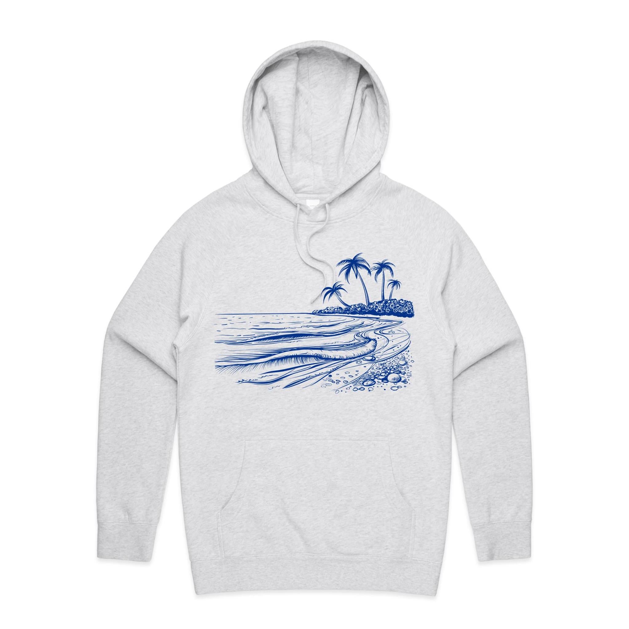 Surf Beach - Mens Hoodie White Marle Mens Hoodie Printed In Australia Summer Surf
