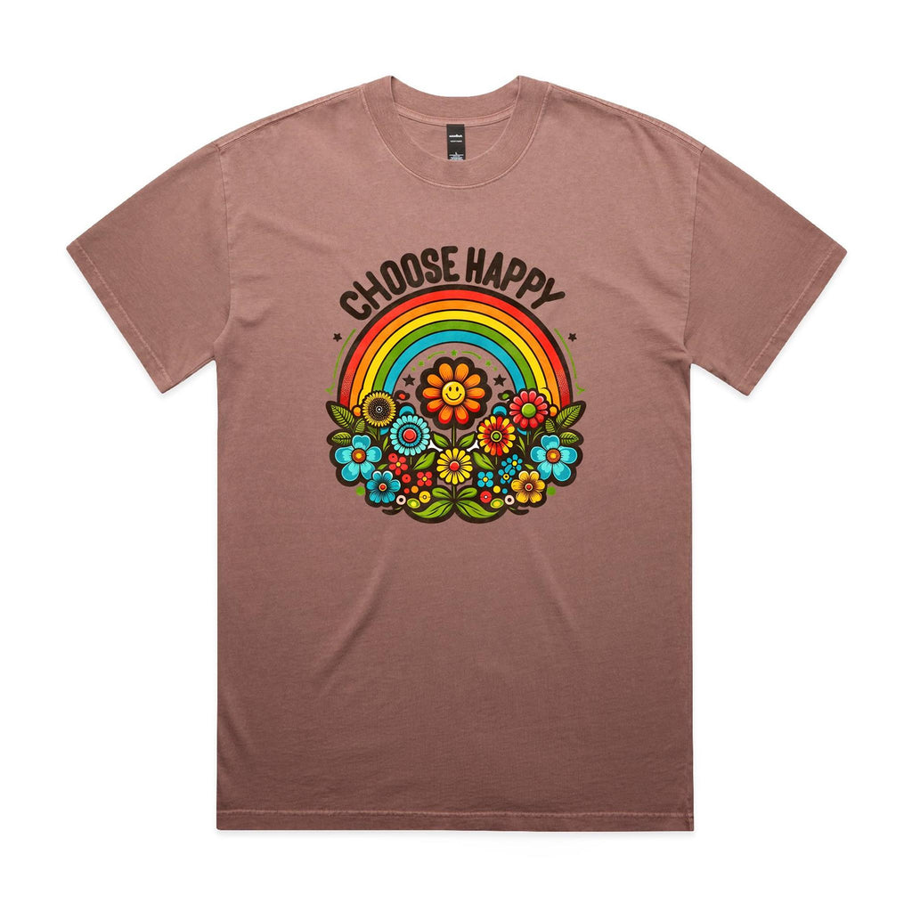 Choose Happy AS Colour Heavy Faded Tee Unisex Faded pink Heavy Faded T-shirt Positivity Printed In Australia