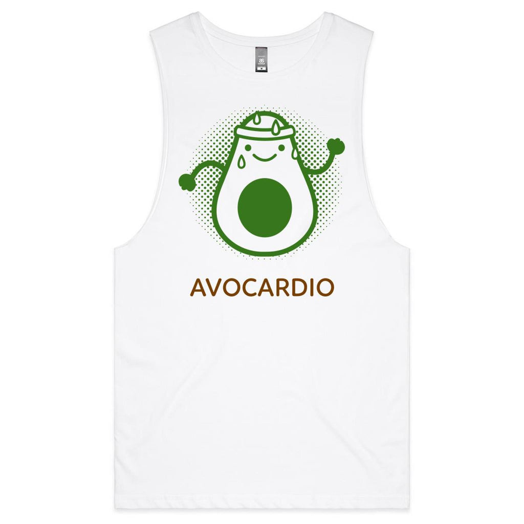 Avocardio - Tank Top Tee White Drop Arm Tank Top Fitness Printed In Australia