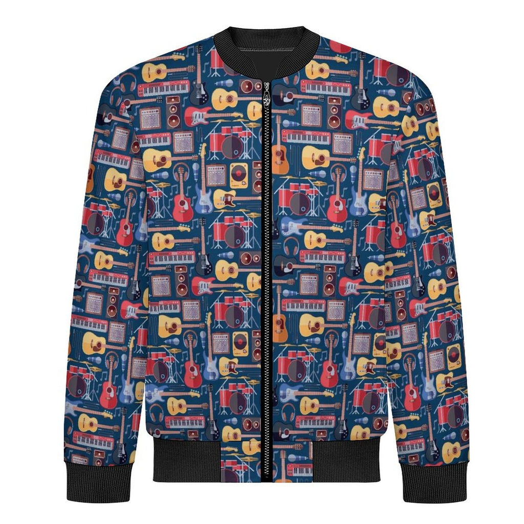 Music Instruments Men's Casual Zip‑Up Bomber Jacket