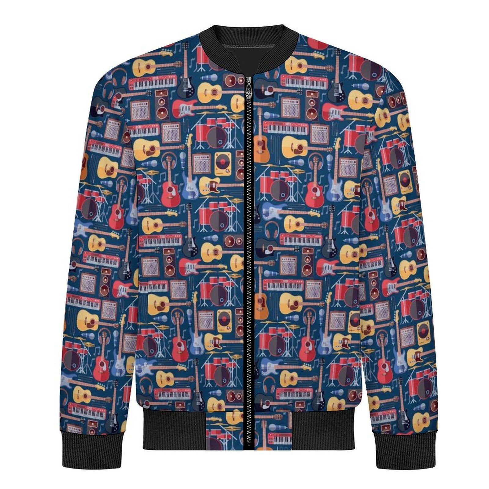 Music Instruments Men's Casual Zip‑Up Bomber Jacket