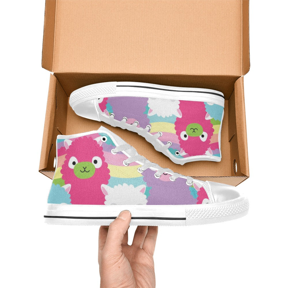 Cute Alpaca - Kids High Top Canvas Shoes