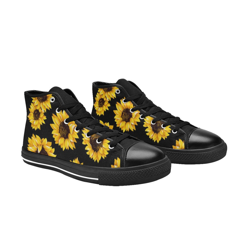 Sunflowers On Black - Women's High Top Canvas Shoes