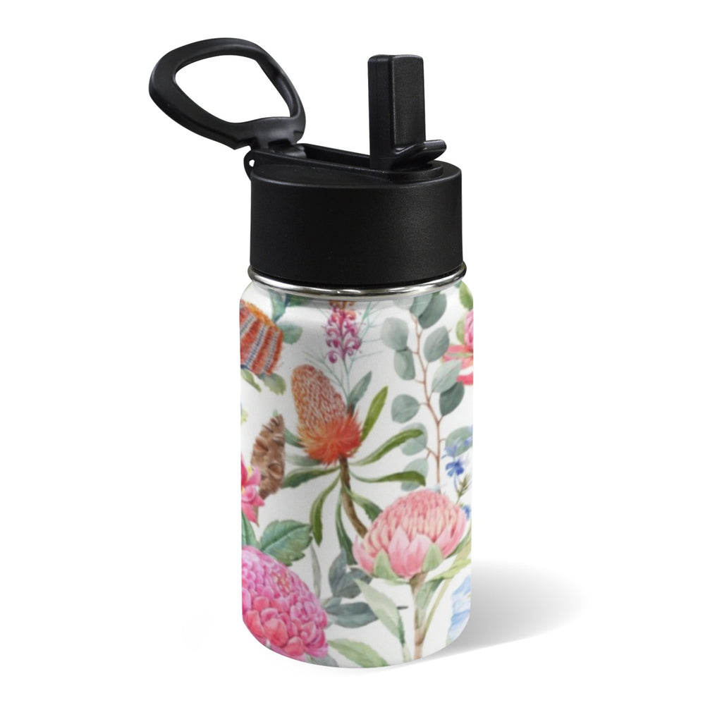 Australian Flowers 12oz Kids Water Bottle with Straw Lid