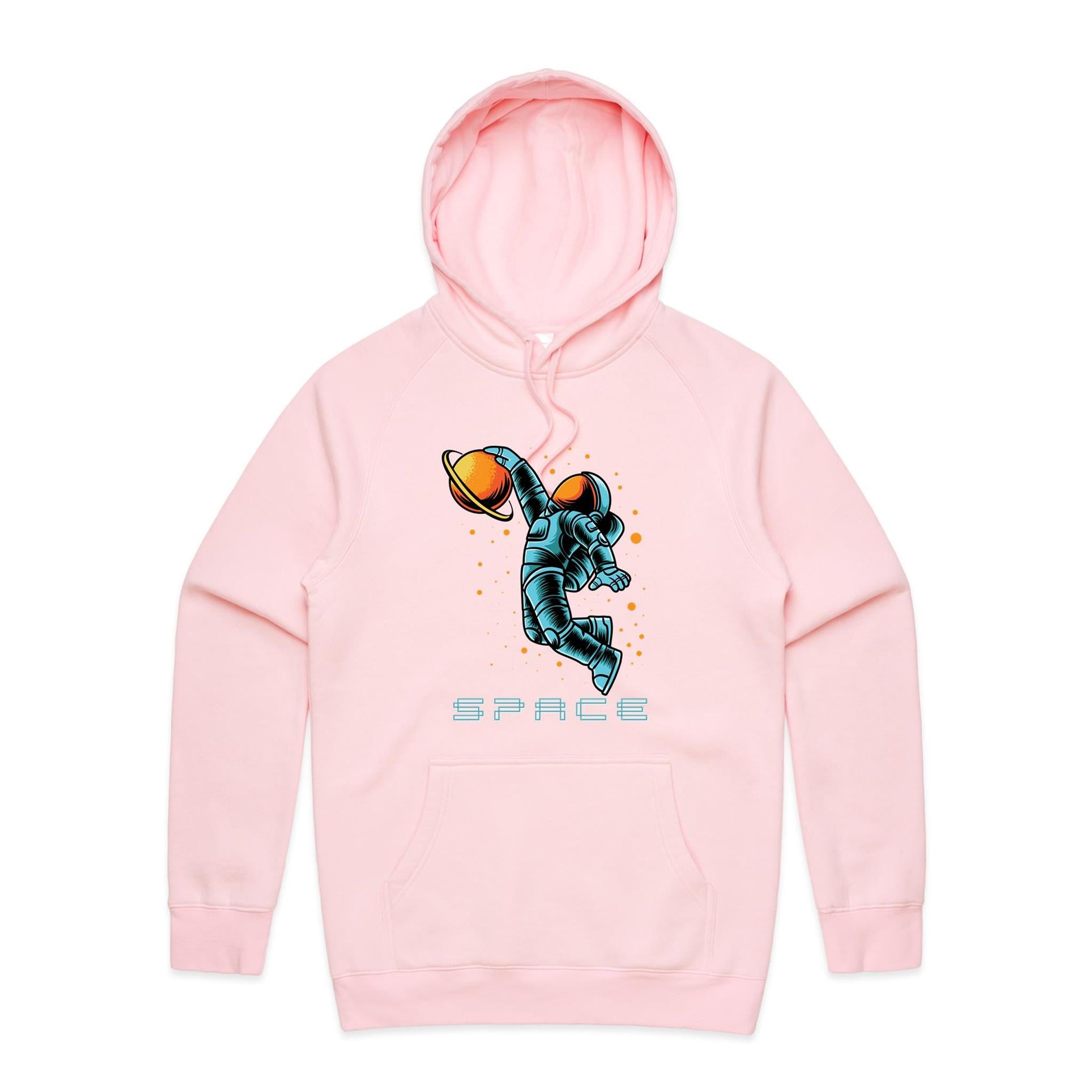 Astronaut Basketball - Mens Hoodie Pink Mens Hoodie Printed In Australia Space