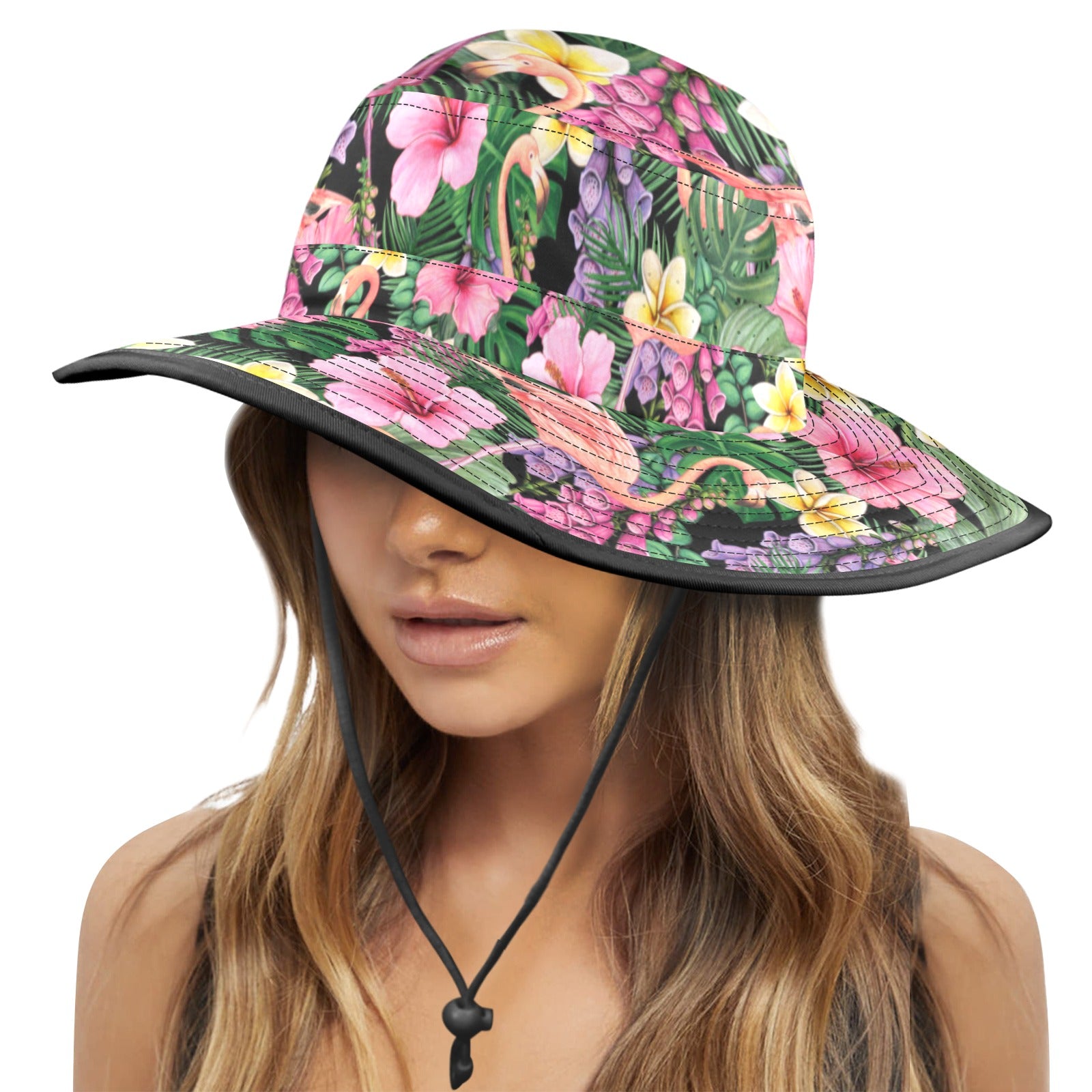 Flamingo Jungle - Wide Brim Bucket Hat Wide Brim Bucket Hat animal Plants Printed Offshore