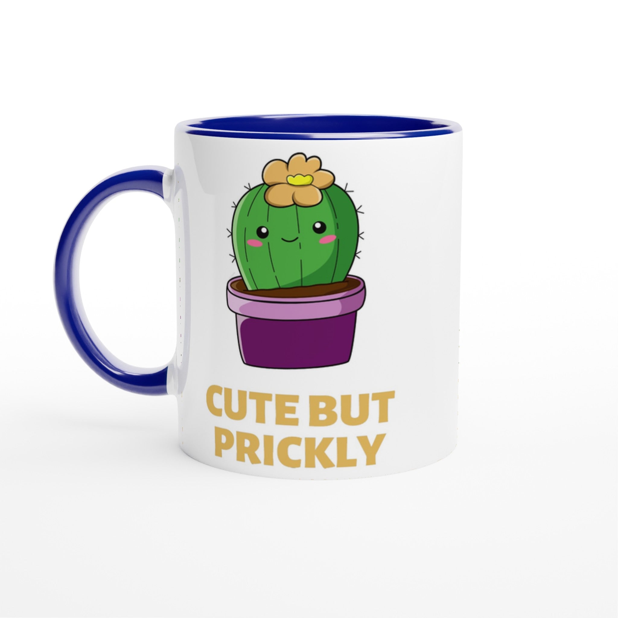 Cactus, Cute But Prickly - White 11oz Ceramic Mug with Colour Inside Ceramic Blue Colour 11oz Mug Globally Fulfilled Plants