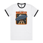 I Want To Believe, UFO - Staple Ringer Tee White Black Ringer T-Shirt Printed In Australia Sci Fi