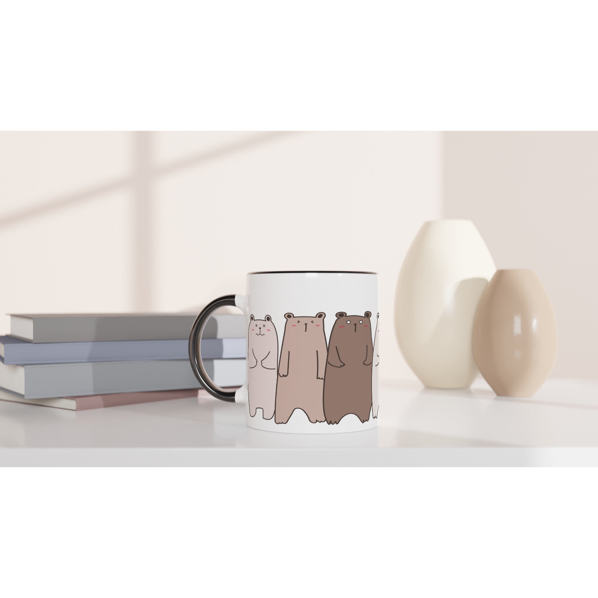 Bears In A Row - White 11oz Ceramic Mug with Colour Inside Colour 11oz Mug animal Globally Fulfilled