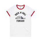 Rock And Roll Forever - Women's Ringer Tee White Red Womens Ringer T-shirt Music Printed In Australia