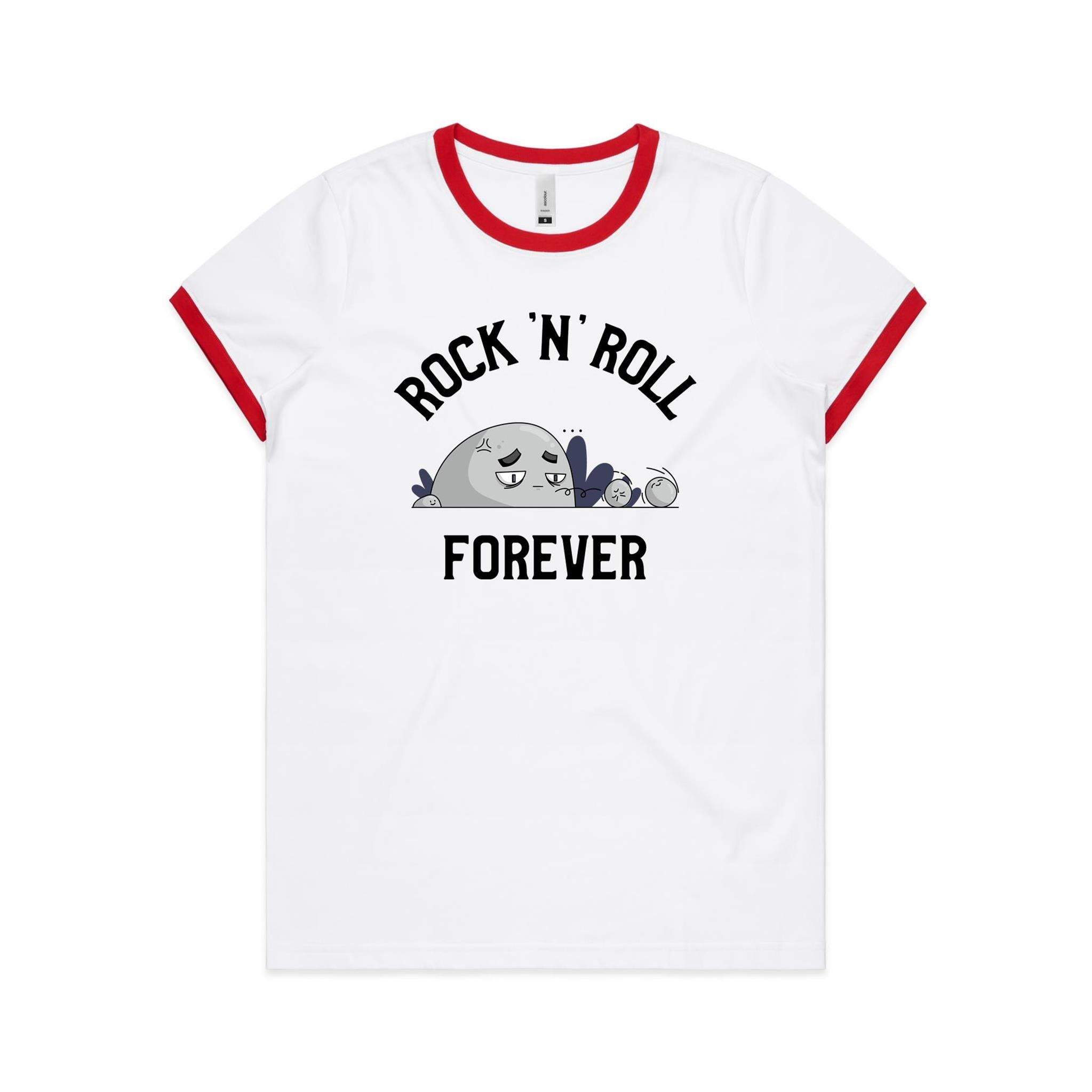 Rock And Roll Forever - Women's Ringer Tee White Red Womens Ringer T-shirt Music Printed In Australia