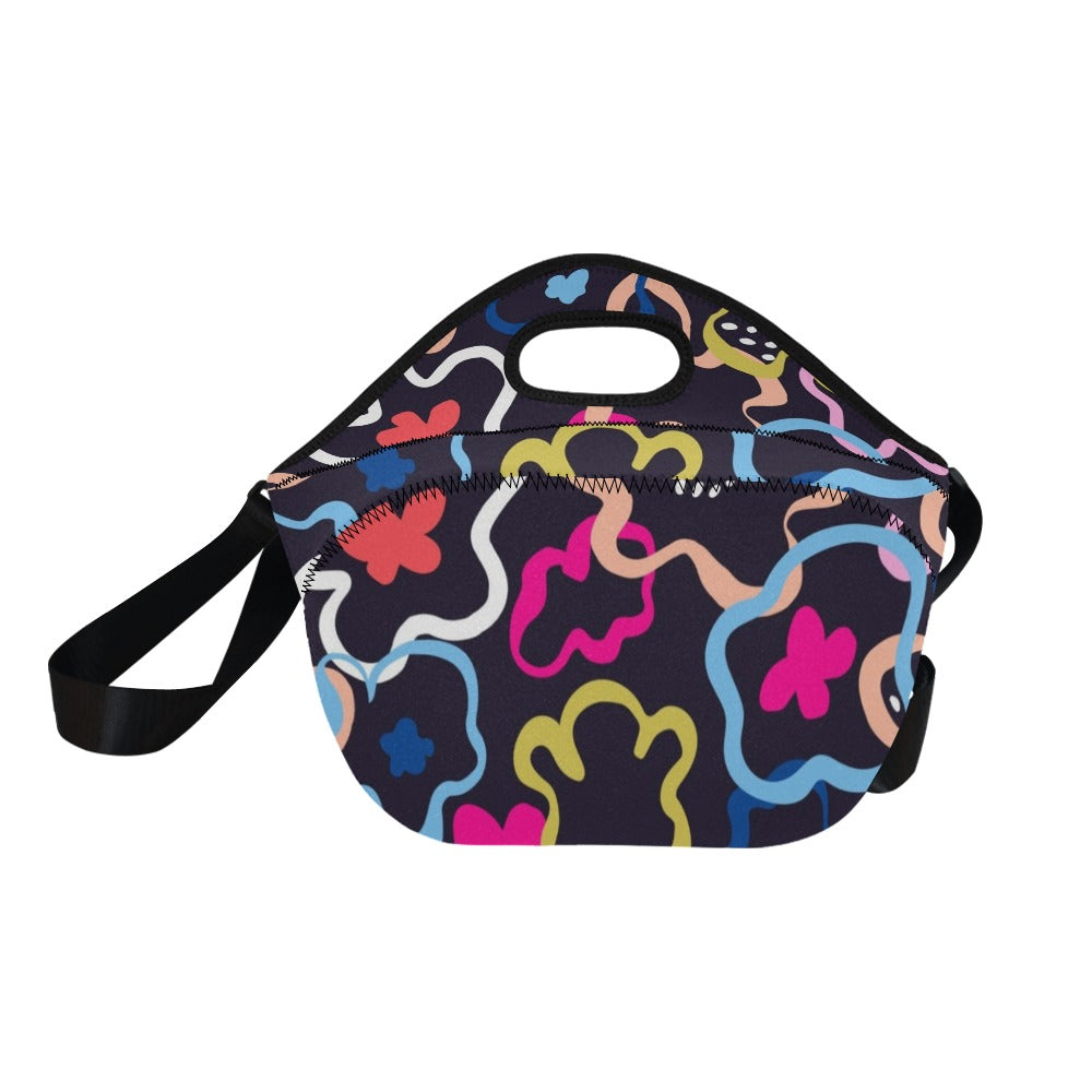 Abstract Floral Neoprene Lunch Bag/Large (Model 1669) Neoprene Lunch Bag Plants Printed Offshore