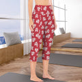 Red Retro Foliage Women's High Waist Pocket Capri Yoga Leggings Women's High Waist Capri Yoga Leggings Plants Printed Offshore