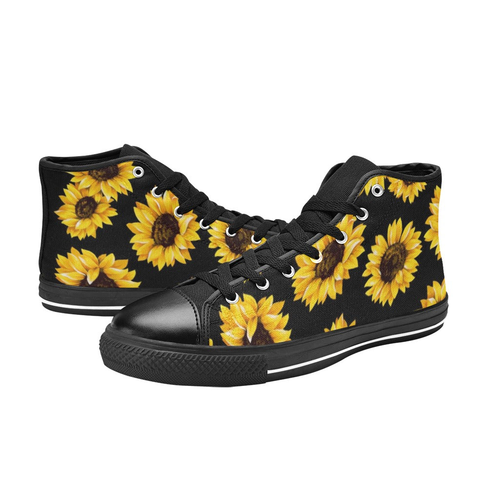Sunflowers On Black - Women's High Top Canvas Shoes