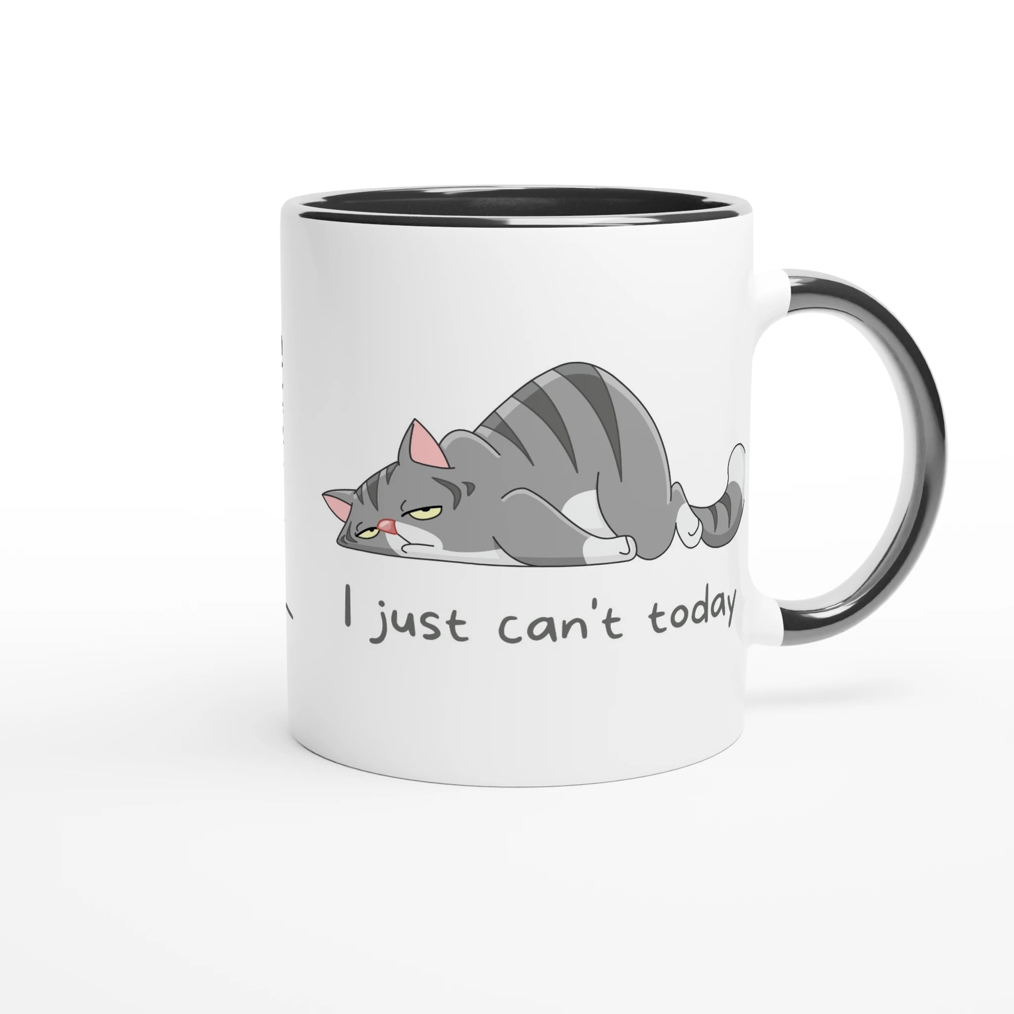 Personalised - Cat, I Just Can't Today - White 11oz Ceramic Mug with Colour Inside Personalised 11oz Mug animal customise Globally Fulfilled personalise
