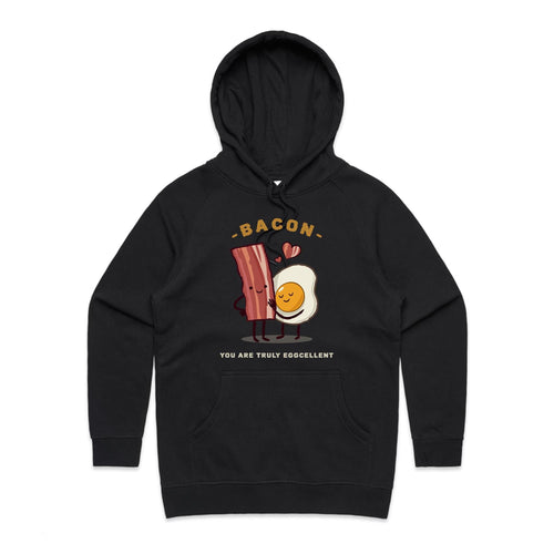 Bacon, You Are Truly Egg-cellent - Womens Hoodie Black Womens Hoodie Food Printed In Australia