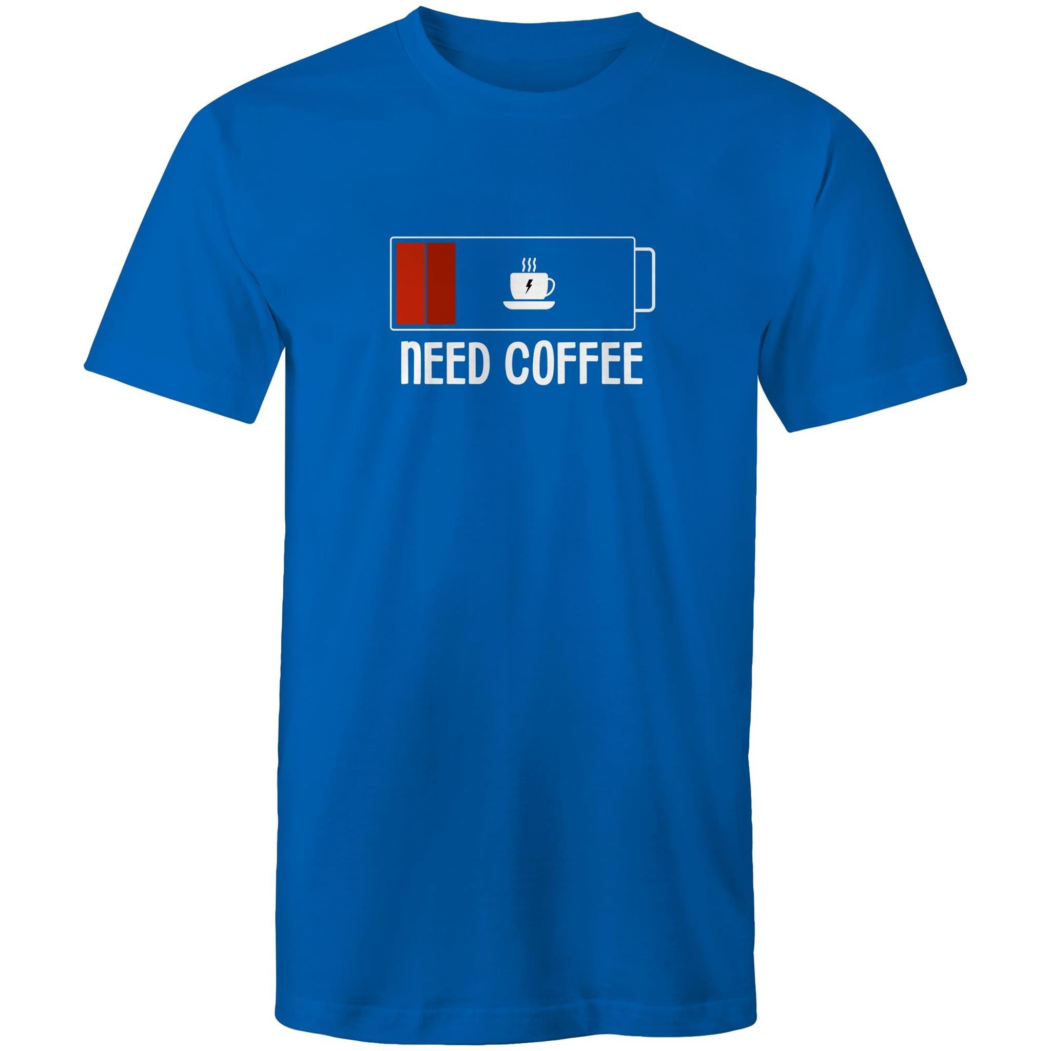 Need Coffee, Empty Battery, Power Levels - Mens T-Shirt Bright Royal Mens T-shirt Coffee Printed In Australia