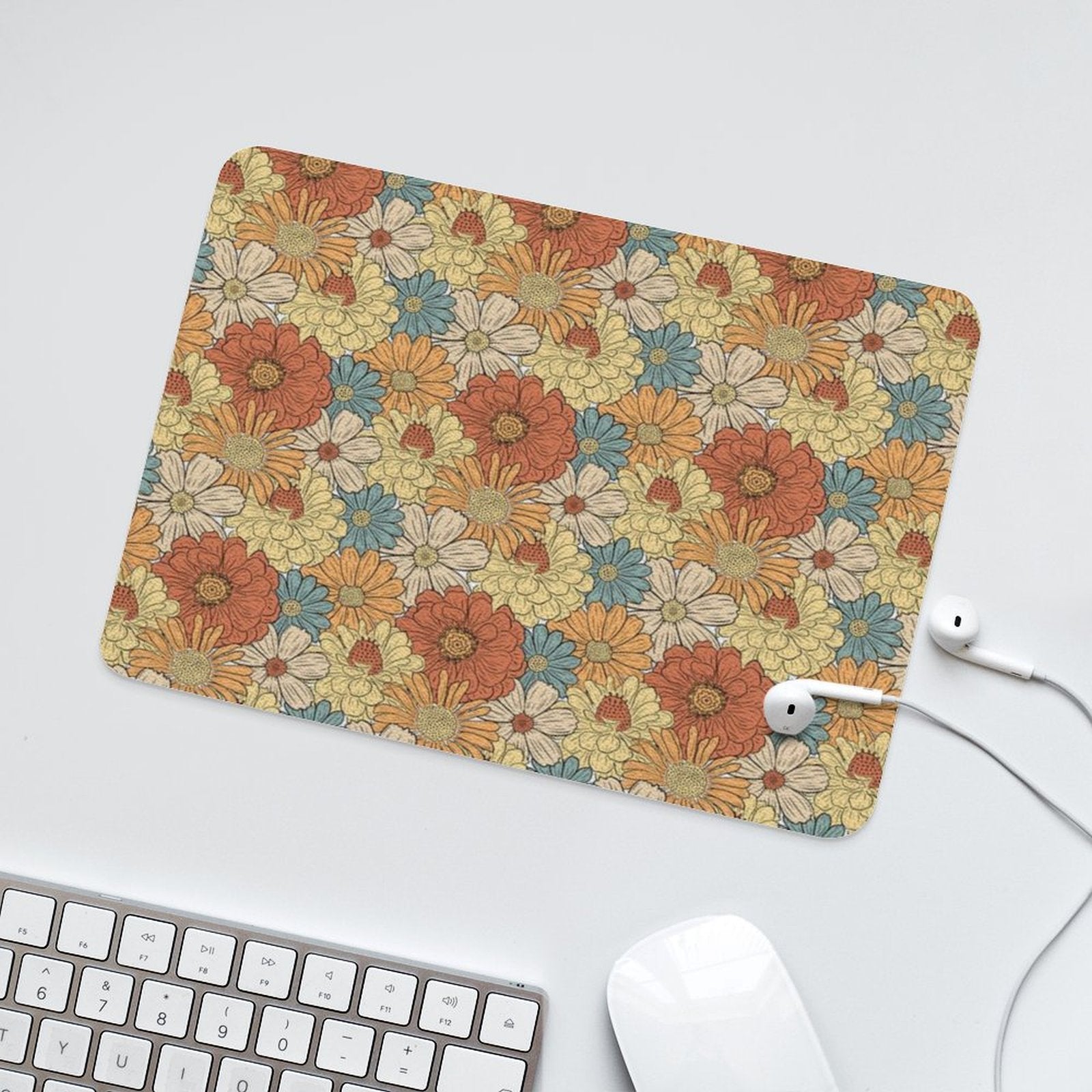 Vintage Retro Floral - Leather Mouse Pad Leather Mouse Pad Plants Printed Offshore Retro