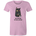 Life Begins After Coffee - Womens T-shirt Pink Womens T-shirt Coffee Printed In Australia