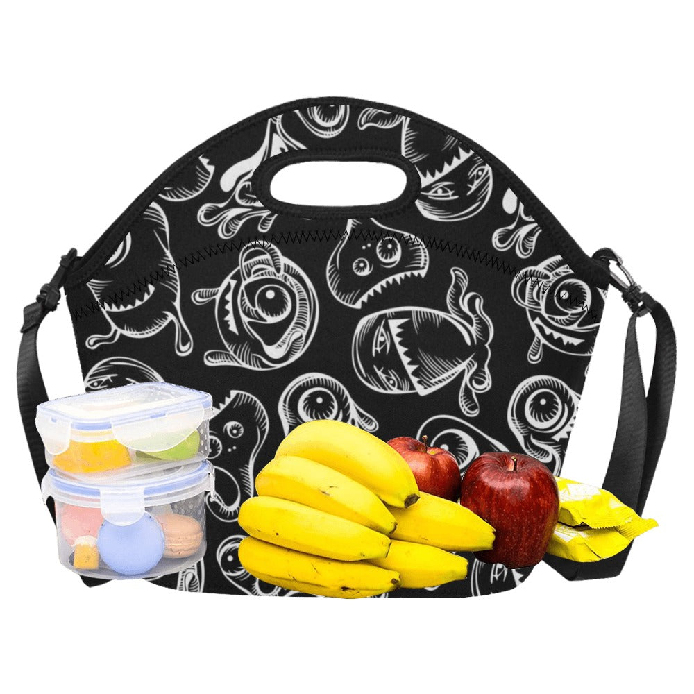 Monsters In Black And White - Neoprene Lunch Bag Neoprene Lunch Bag Printed Offshore