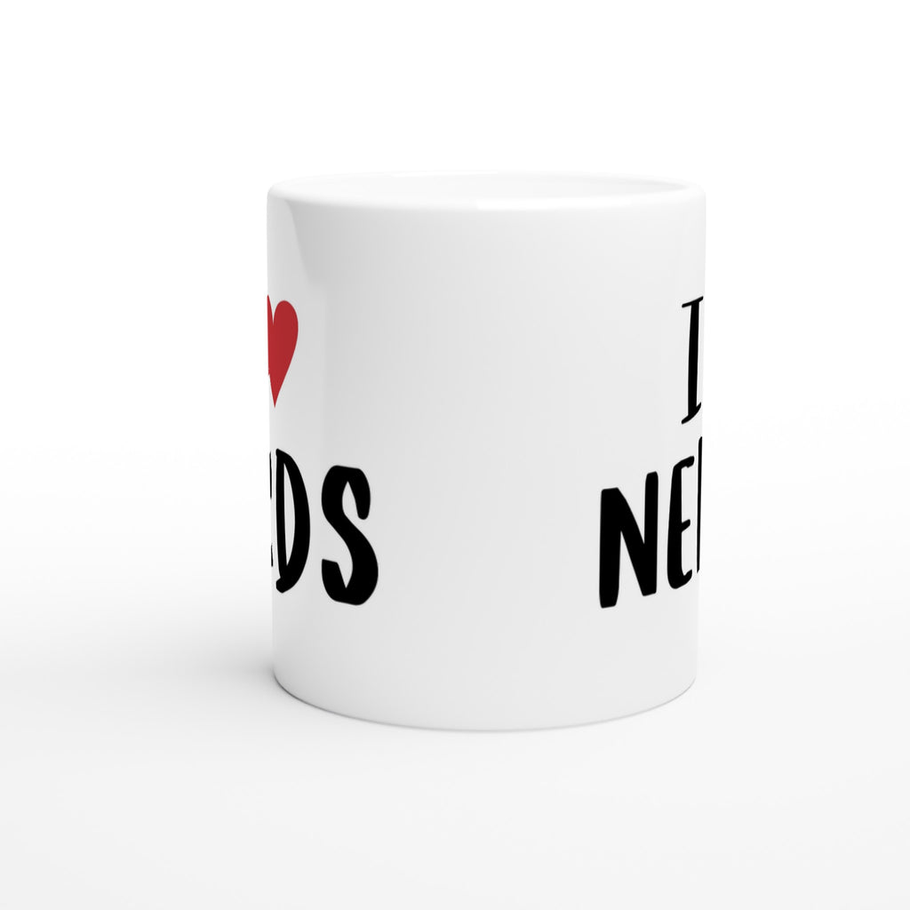 I Love Nerds, Red Heart - White 11oz Ceramic Mug White 11oz Mug Funny Globally Fulfilled