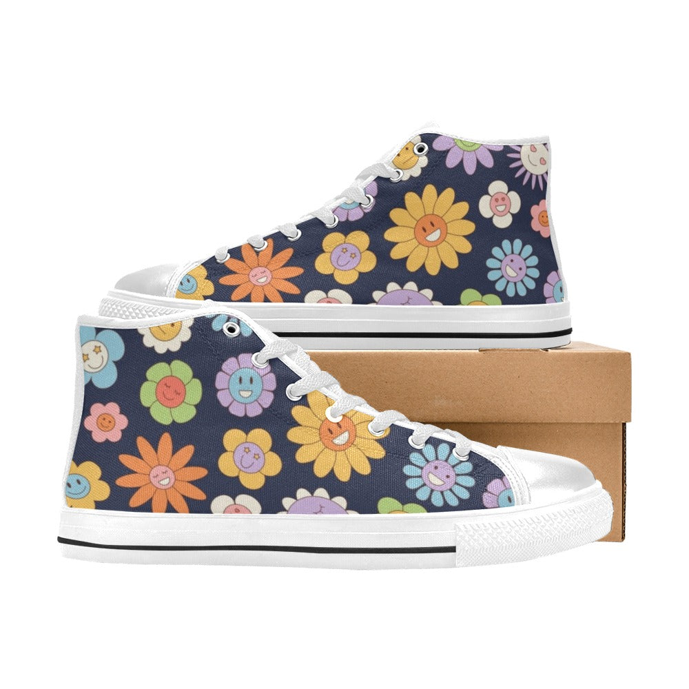 Groovy Flowers Men's High Top Canvas Shoes Men's Classic High Top Canvas Shoes Plants Printed Offshore Retro
