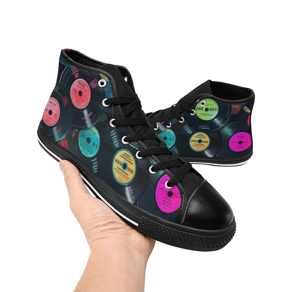 Retro Vinyl Records - Men's High Top Canvas Shoes