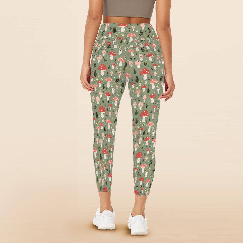 Mushroom Garden - Women's High Waist Pockets Yoga Leggings