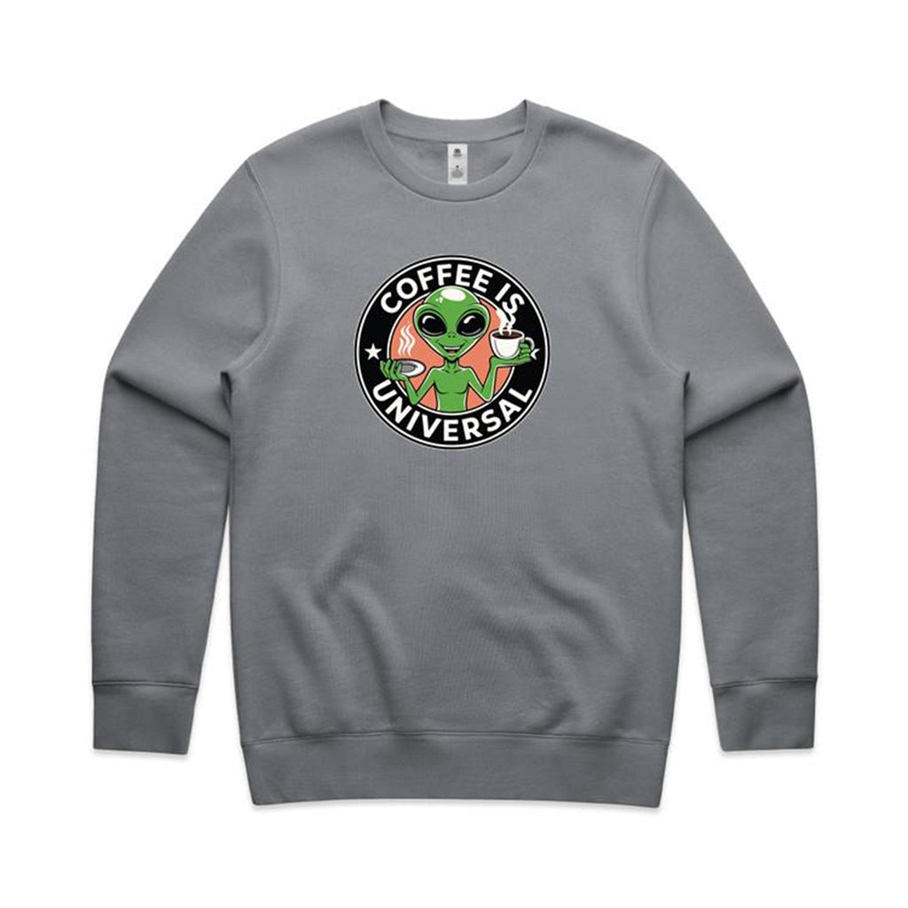 Coffee Is Universal, Alien - AS Colour Stencil Crew Gravel Sweatshirt Coffee Printed In Australia Sci Fi
