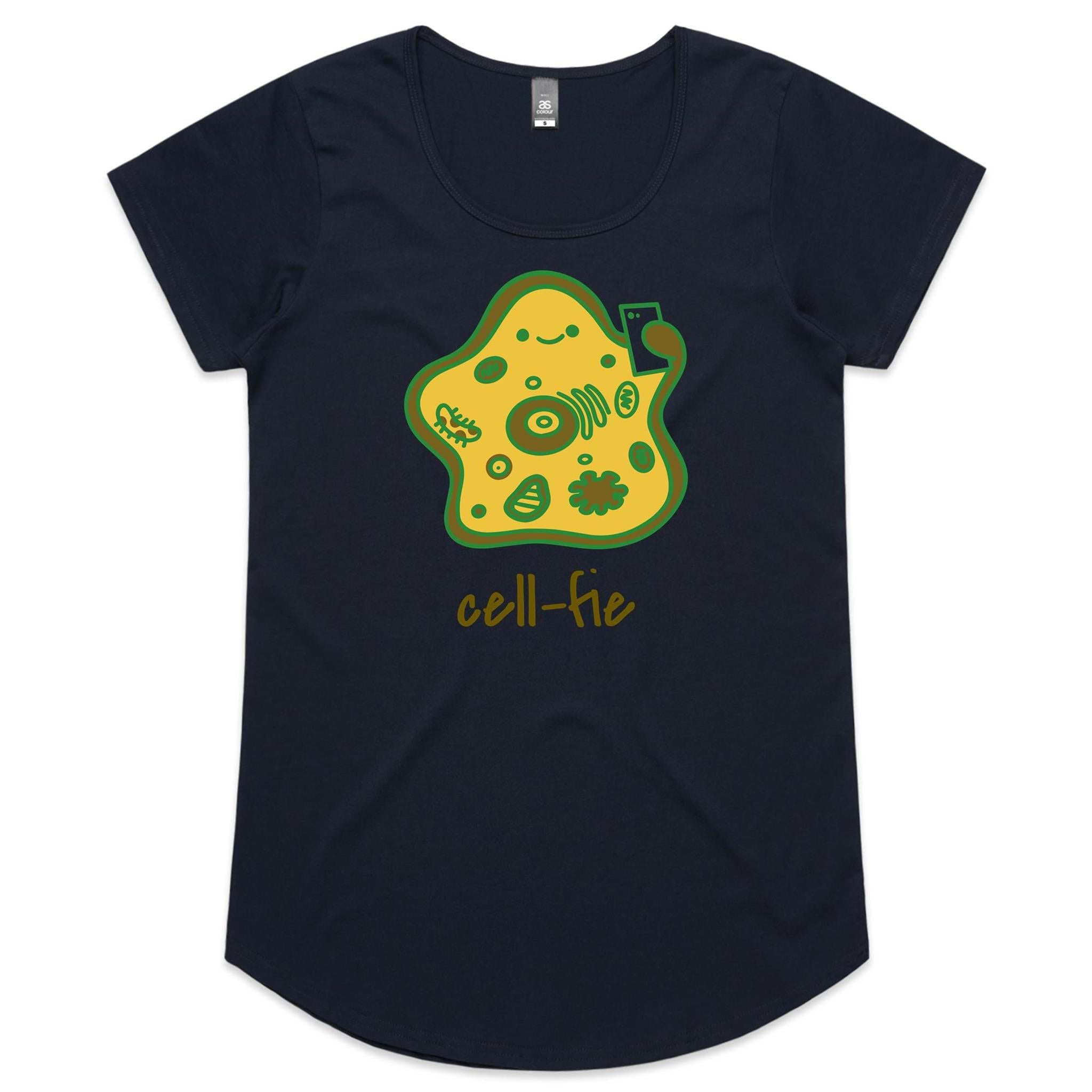 Cell-fie - Womens Scoop Neck T-Shirt Navy Womens Scoop Neck T-shirt Printed In Australia Science