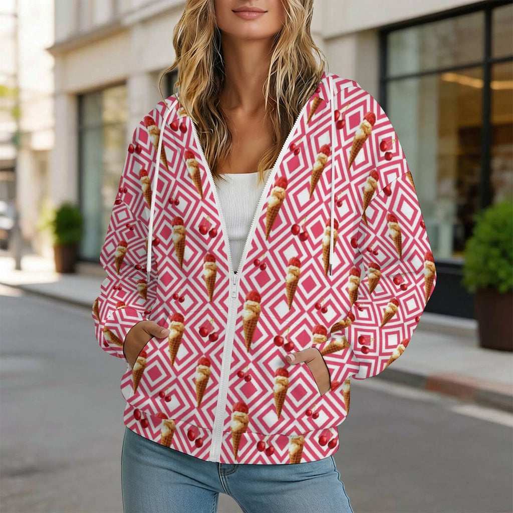 Cherry Ice-Cream Women's Full-Zip Hoodie