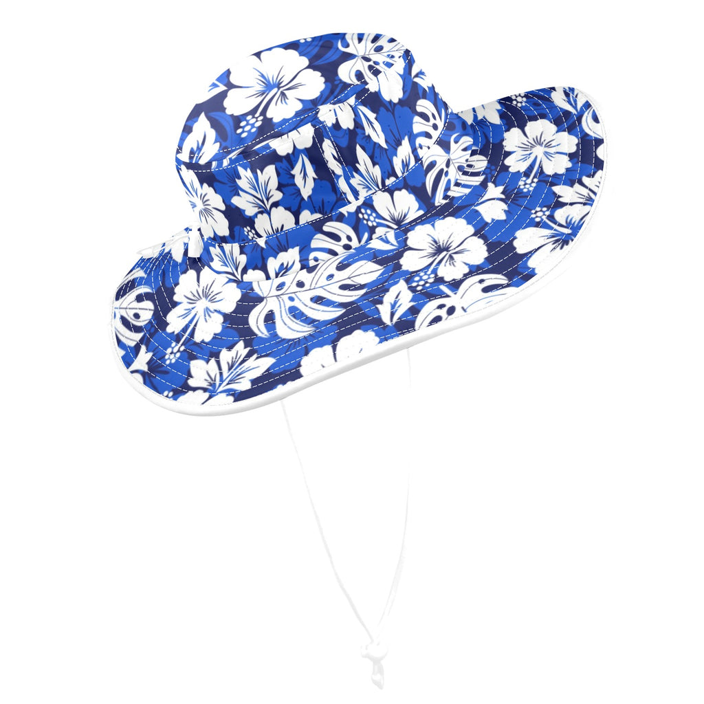 Blue Hawaiian Floral - Wide Brim Bucket Hat Wide Brim Bucket Hat Plants Printed Offshore