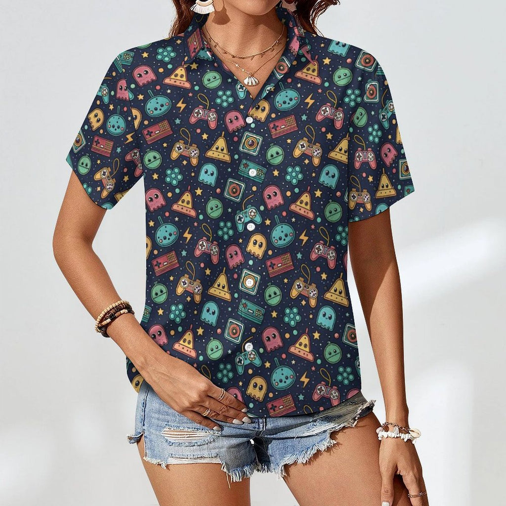 Video Game Women's Collared Pocketless Short Sleeve Shirt