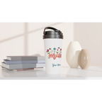 Personalised Mum With Flowers And Butterflies White 15oz Stainless Steel Travel Mug Personalised Travel Mug Globally Fulfilled Mum