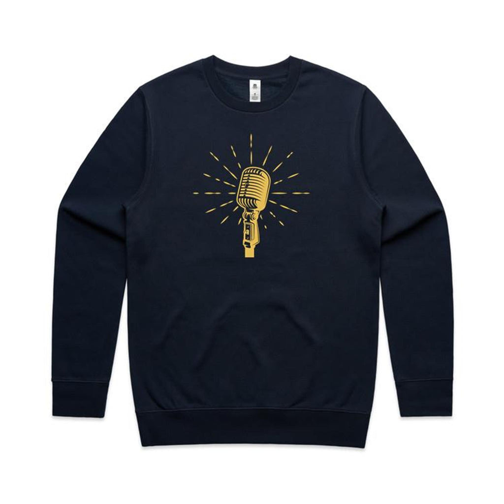 Retro Microphone - AS Colour Stencil Crew Sweatshirt Navy Sweatshirt Music Printed In Australia Retro