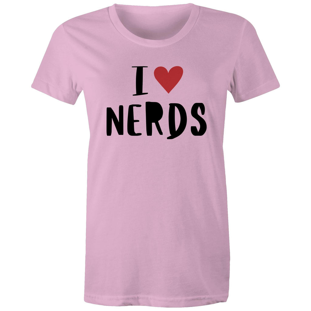 I Love Nerds, Heart - Womens T-shirt Pink Womens T-shirt Love Printed In Australia