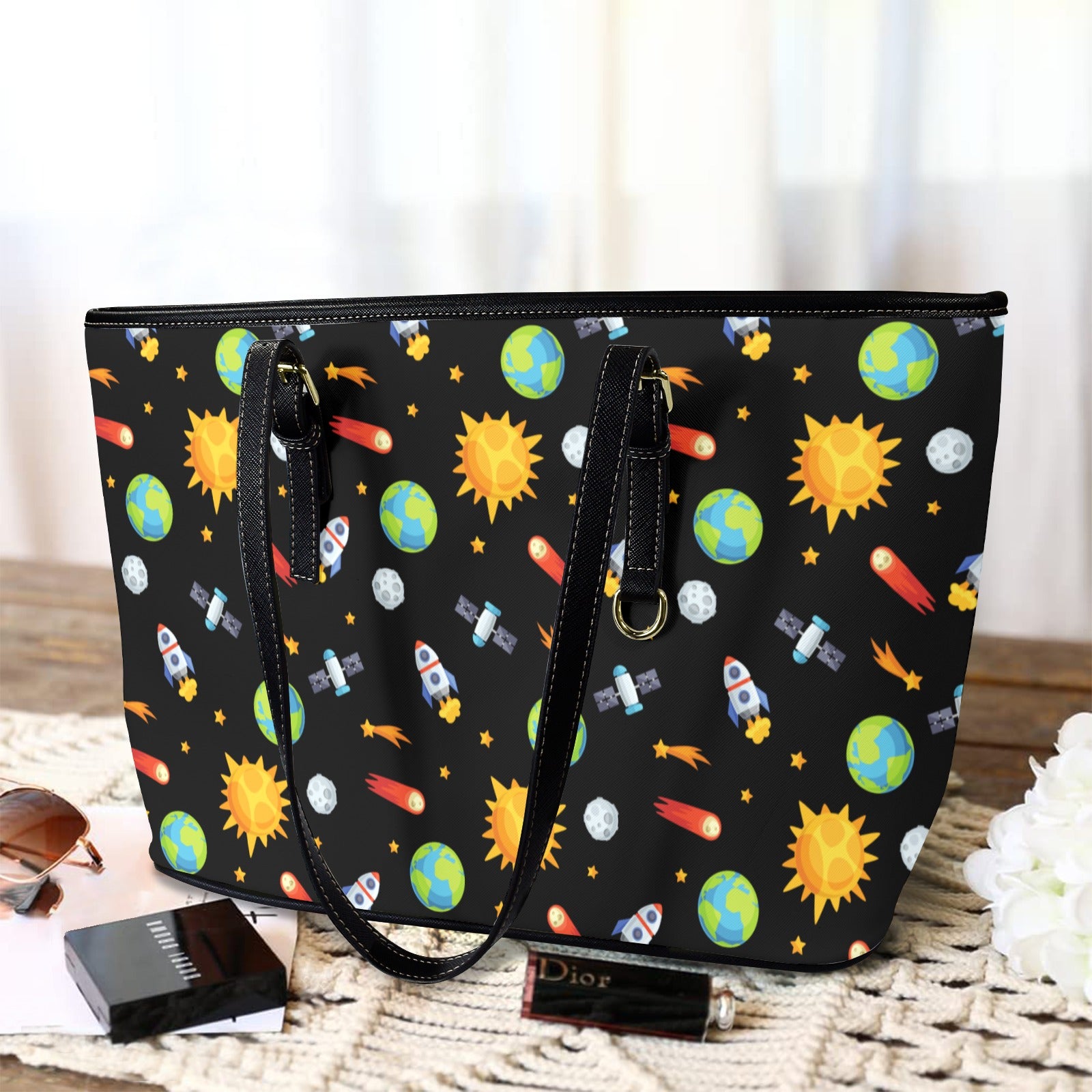 Busy Space - Leather Tote Bag-Large