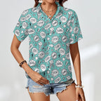Comic Book Speech Bubbles Women's Collared Pocketless Short Sleeve Shirt