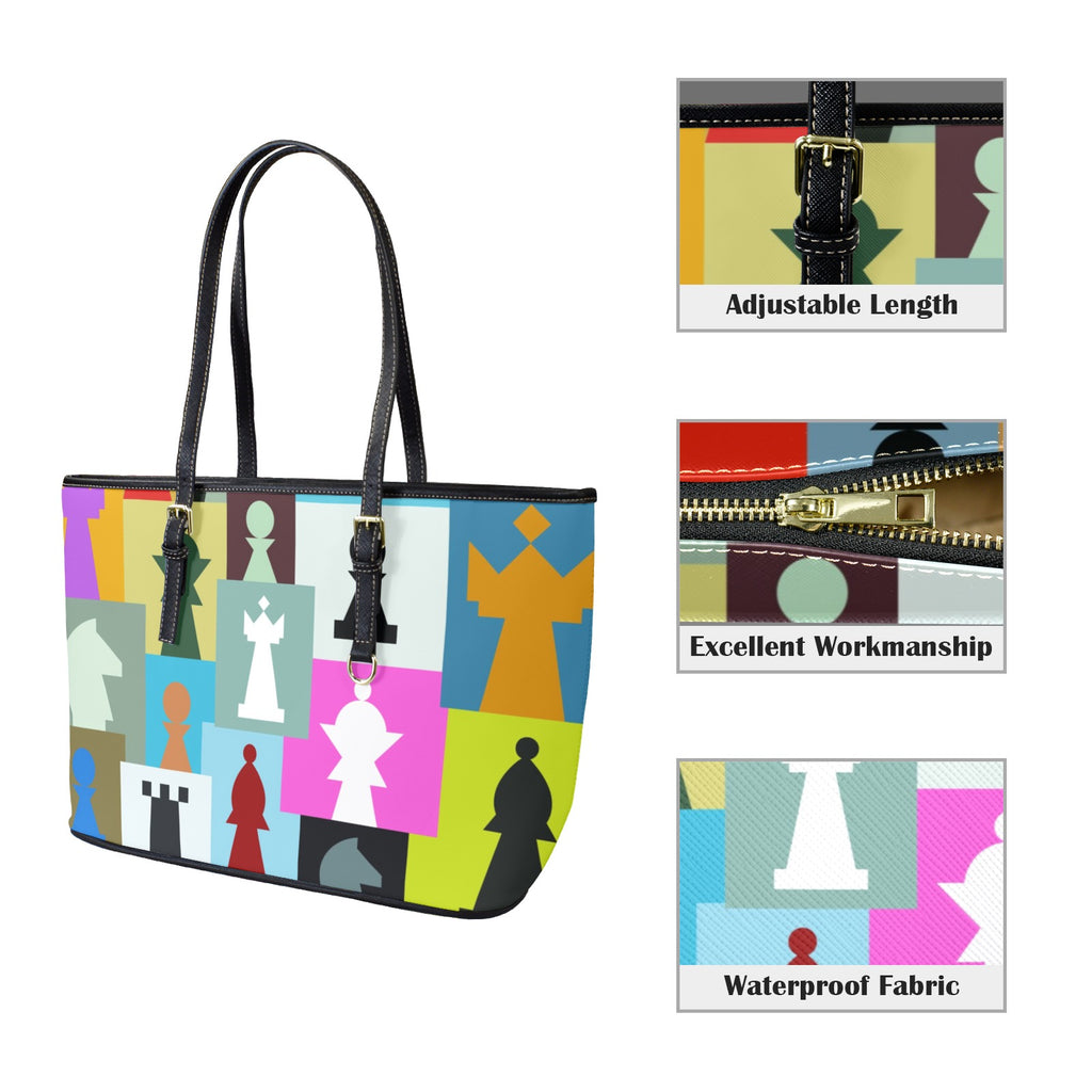 Colourful Chess - Leather Tote Bag-Large