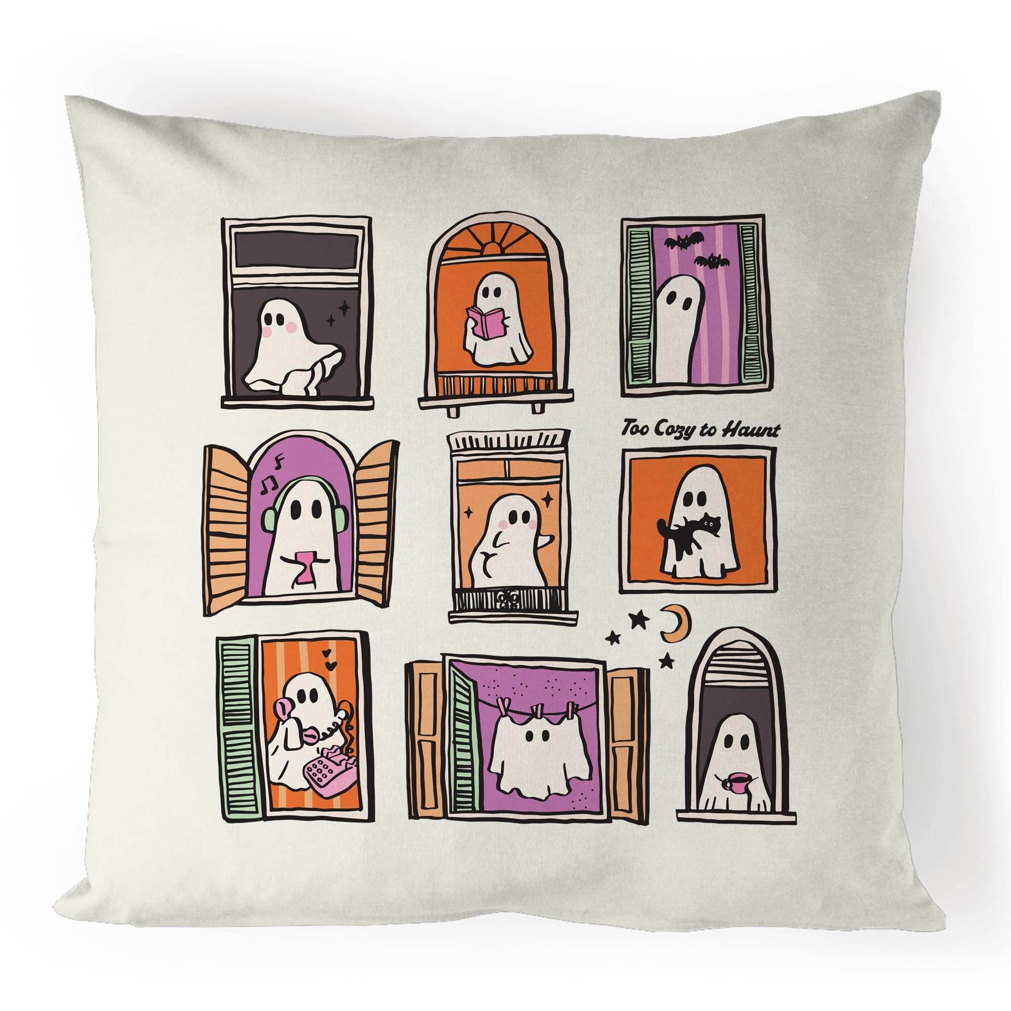Ghosts In Windows - 100% Linen Cushion Cover Default Title Linen Cushion Covers Halloween Printed In Australia