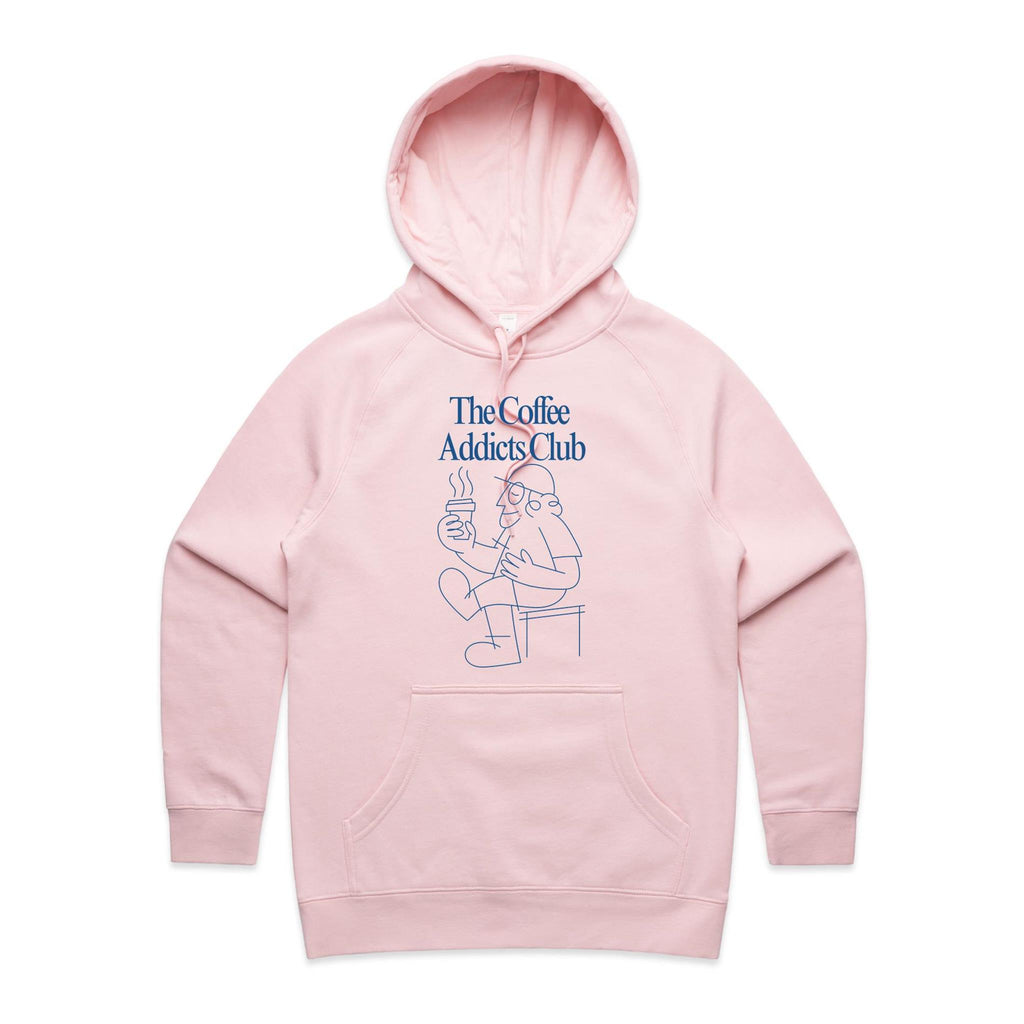 The Coffee Addicts Club - Womens Hoodie Pink Womens Hoodie Coffee Printed In Australia