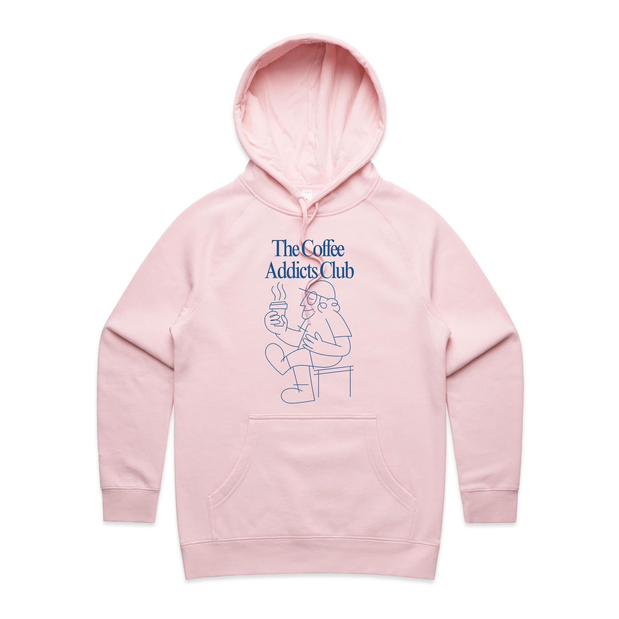The Coffee Addicts Club - Womens Hoodie Pink Womens Hoodie Coffee Printed In Australia