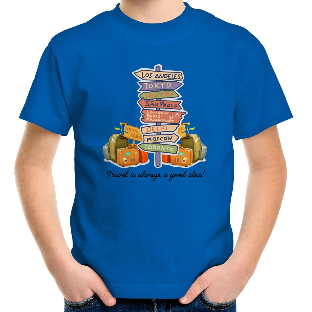 Travel Is Always A Good Idea - Kids Youth T-Shirt Bright Royal Kids Youth T-shirt Printed In Australia