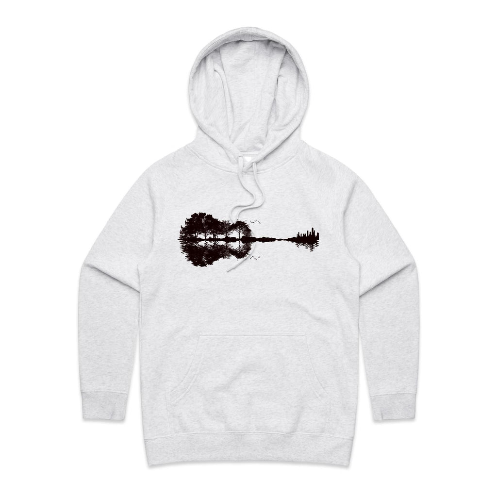 Guitar Reflection - Womens Hoodie White Marle Womens Hoodie Music Printed In Australia